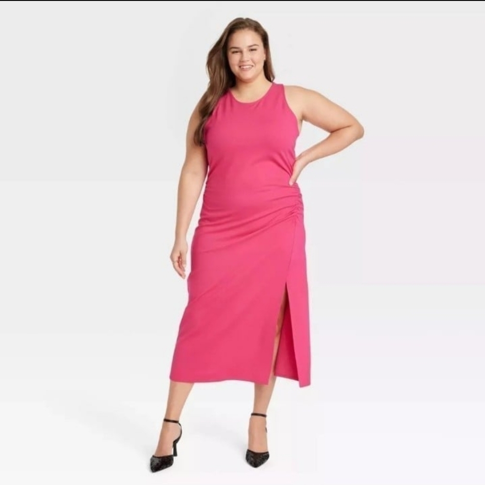 New A New Day Women's Sleeveless Ruched Ponte Dress  Pink Size 1X Long